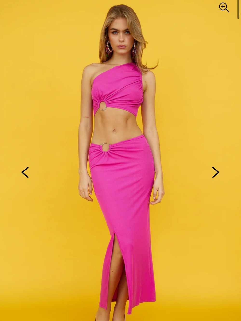 Hello Molly Fuchsia One-Shoulder Cutout Skirt Set